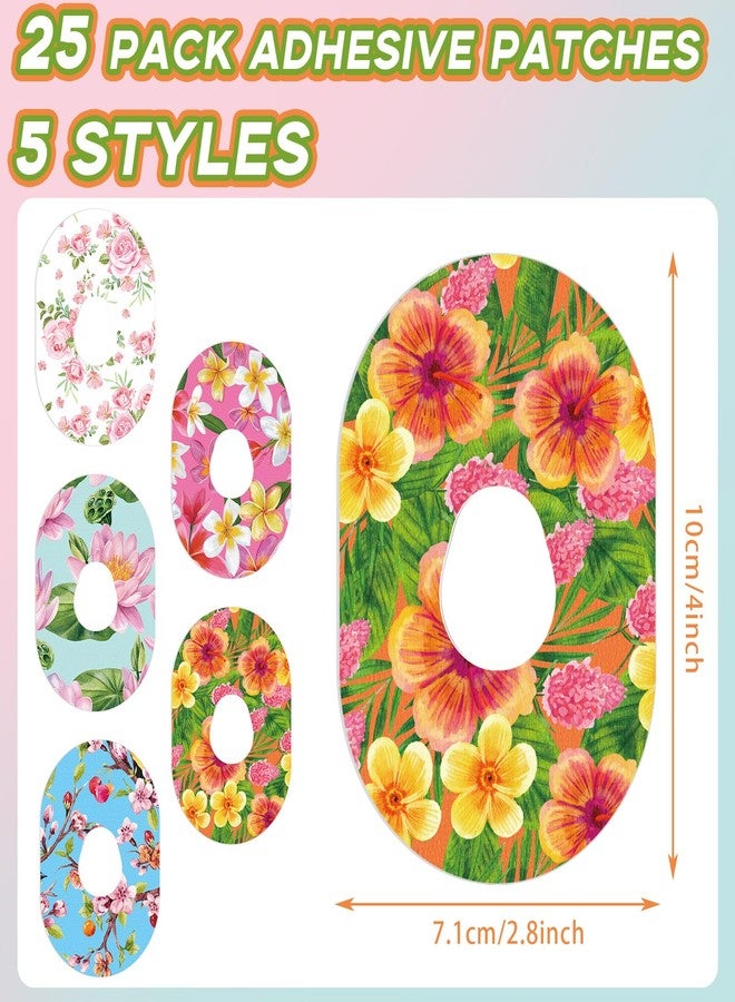 Panelee 25 Pcs Adhesive Patch Compatible with Dexcom Sweatproof Colorful Floral Variety Pre Cut Adhesive Tape, Glucose Monitor Protection (G7) - Image 2